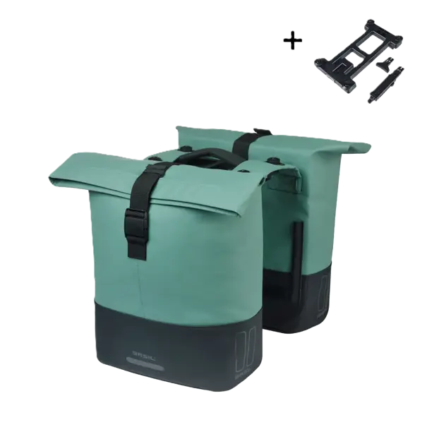 Basil Cove - dubbele fietstas MIK - 28-32L - zilvergroen/zwart
