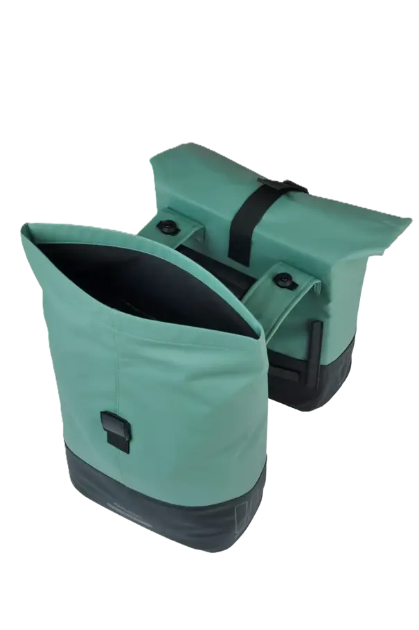 Basil Cove - dubbele fietstas MIK - 28-32L - zilvergroen/zwart