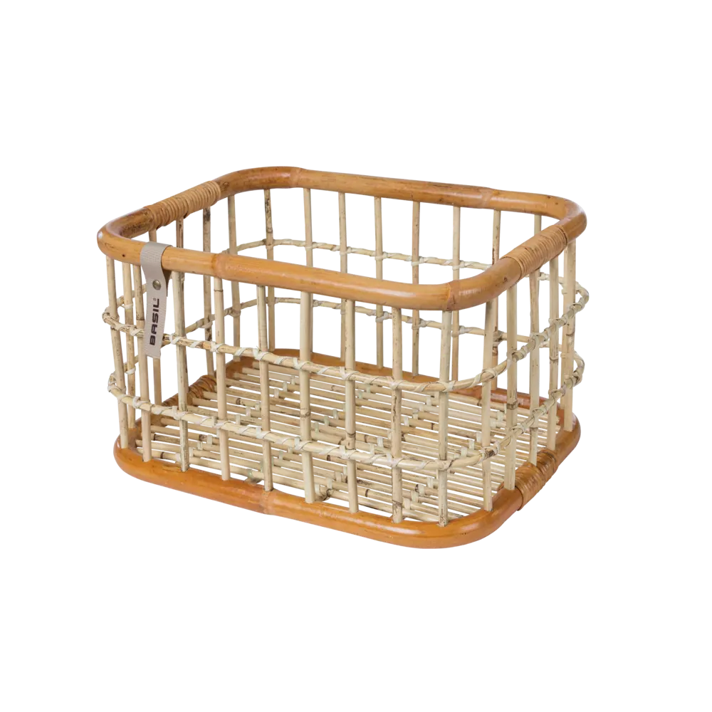 Basil Green Life - rotan fietsmand - large - voorop- natural bruin
