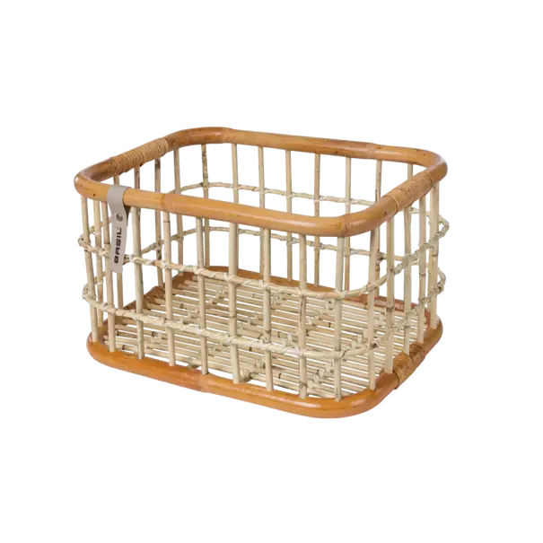 Basil Green Life - rotan fietsmand - large - voorop- natural bruin