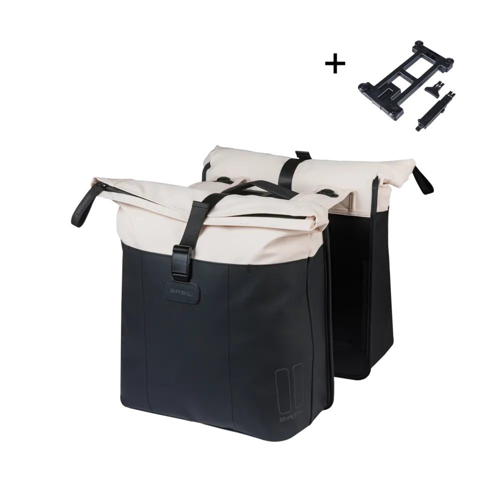 Basil Vive - dubbele fietstas MIK - 28-35L - gebroken wit/zwart
