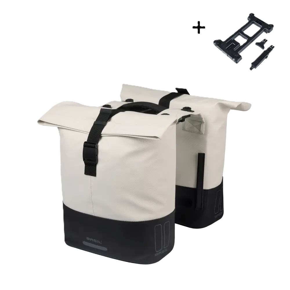Basil Cove - dubbele fietstas MIK - 28-32L - gebroken wit/zwart
