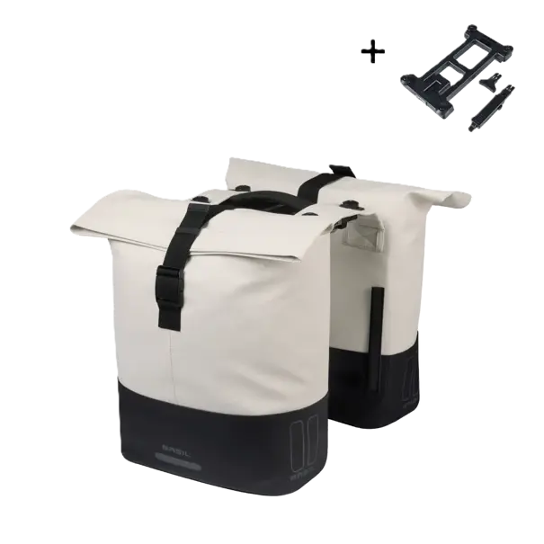 Basil Cove - dubbele fietstas MIK - 28-32L - gebroken wit/zwart