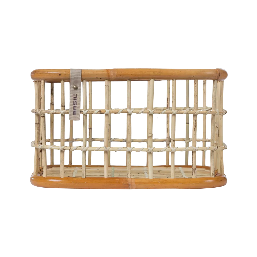 Basil Green Life - rotan fietsmand - large - voorop- natural bruin