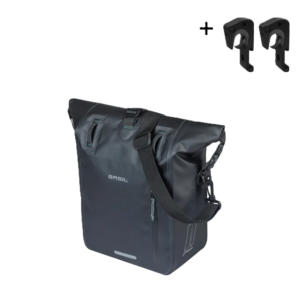 Basil Rivo M - enkele tas tarpaulin MIK Hooks - 12-15L - zwart