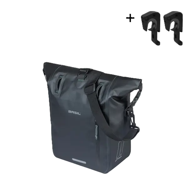 Basil Rivo M - enkele tas tarpaulin MIK Hooks - 12-15L - zwart