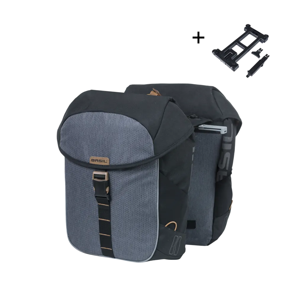 Basil Miles - dubbele fietstas MIK - 34 liter - grijs/zwart