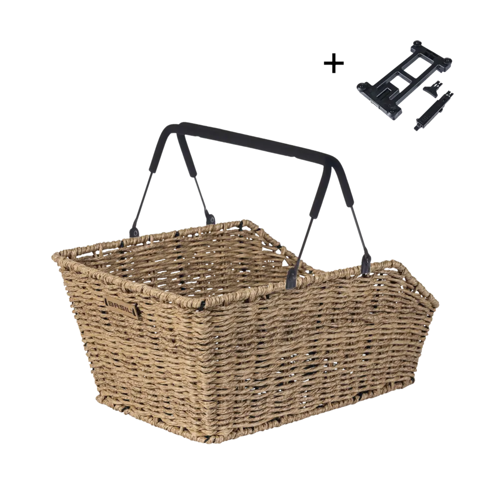 Basil Cento Rattan Look MIK - fietsmand - achterop - inclusief MIK systeem - bruin