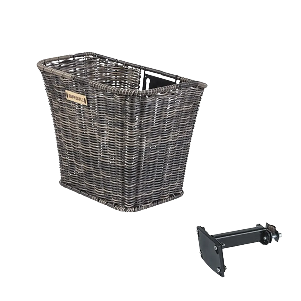 Basil Bremen Rattan Look FM - fietsmand - voorop - inclusief Basil FM stuurpenhouder - bruin